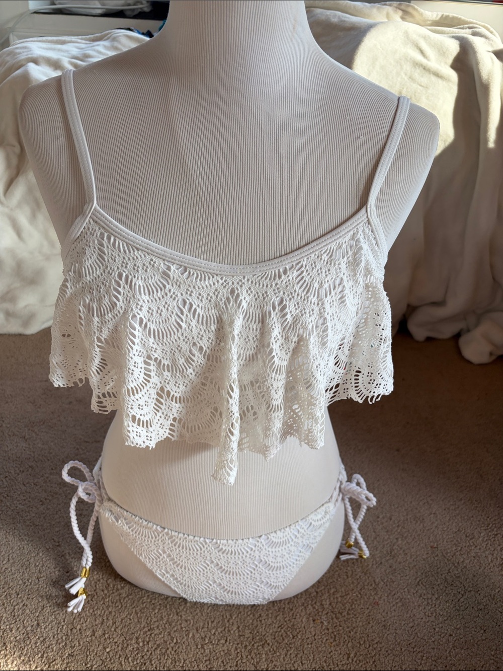 Awesome Roxy White Crochet Bikini